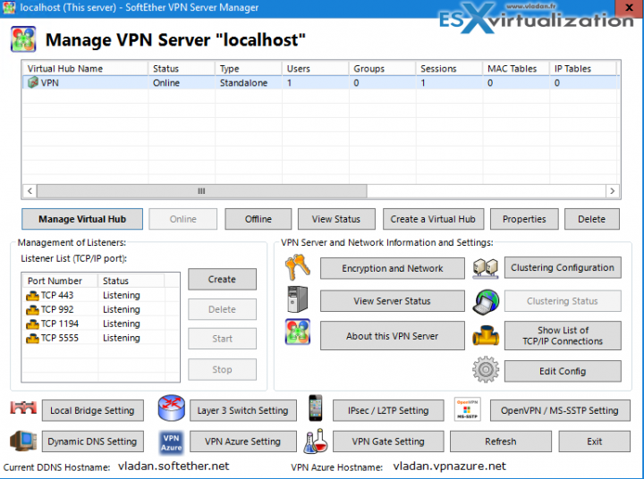 SoftEther VPN manager with all options