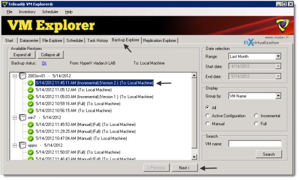 Trilead VM Explorer 4.0 - Restoring Possibilities - Single file restore or Full VM restore