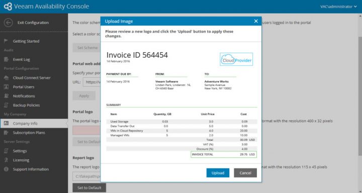 Veeam VAC Invoice