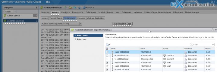 VCP6.5-DCV Export system logs