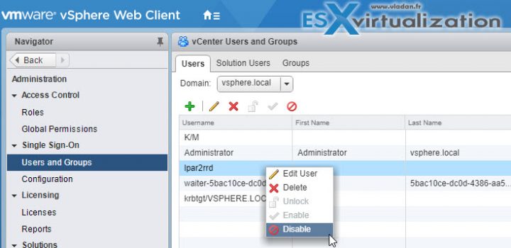 VCP6.5-DCV Objective 1.3 - Enable or disable SSO user