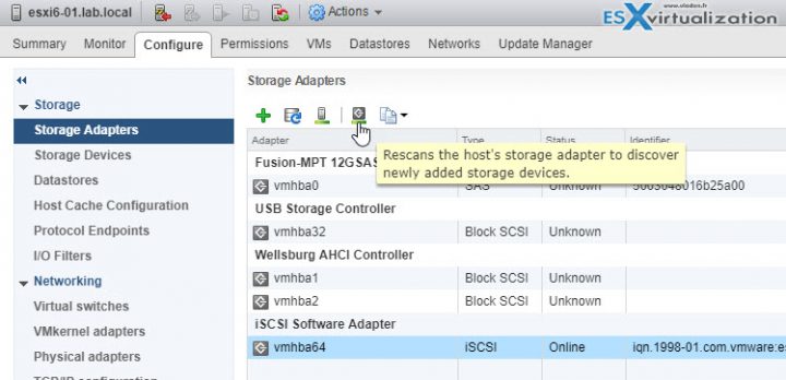 VCP6.5-DCV Rescan storage adapter