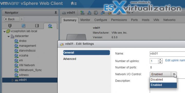 VCP6.5-DCV enable NIOC