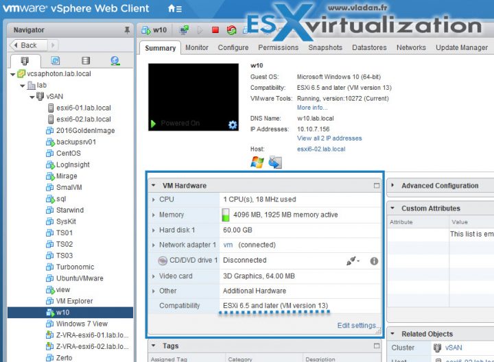 VM hardware version individual VM