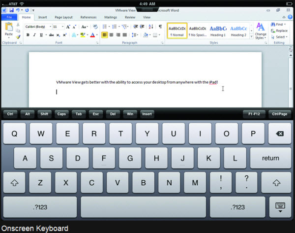 VMware View for iPad virtual keyboard