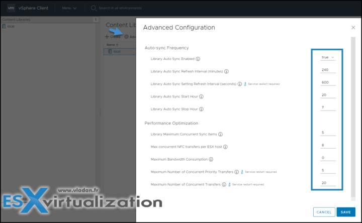 VMware Content library advanced configuration