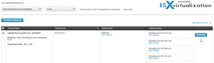 VMware ESXi 6.5U1 Patches