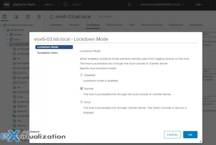 VMware ESXi Normal Lockdown Mode