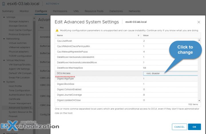 VMware ESXi lockdown mode Exception users