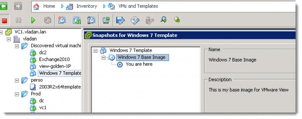 VMware View Agent - Taking snapshot of Golden Image VM