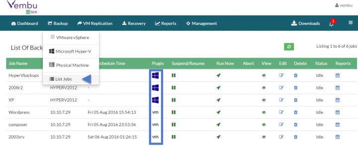 VMware and Microsoft Backup management within the same console