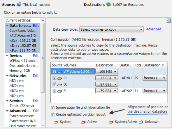 VMware vSphere Converter standalone 5.0 - alignement of partitions on the destination datastore