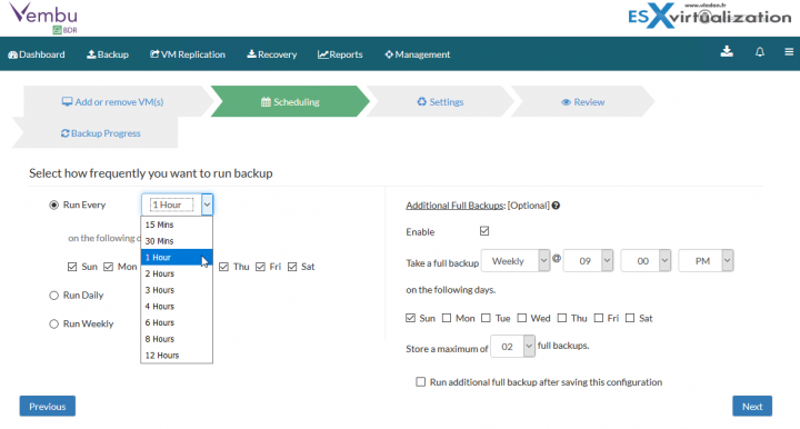 Vembu BDR Scheduling options