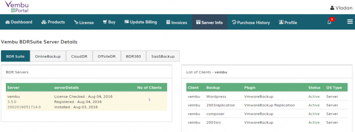 Vembu BDR suite Online Server Details