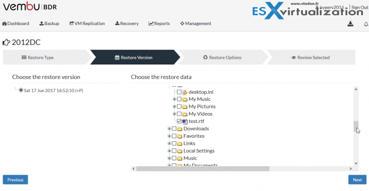 Vembu FLR Restore via the GUI