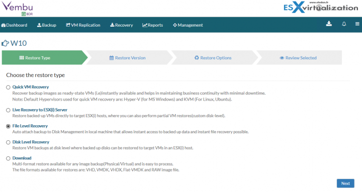 Vembu File level recovery