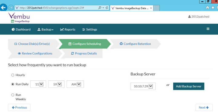 Vembu Image Backup - Chose a Backup schedule