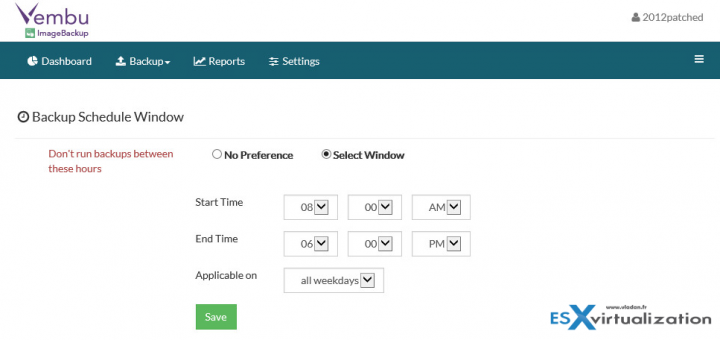 Vembu ImageBackup - Backup Schedule Window