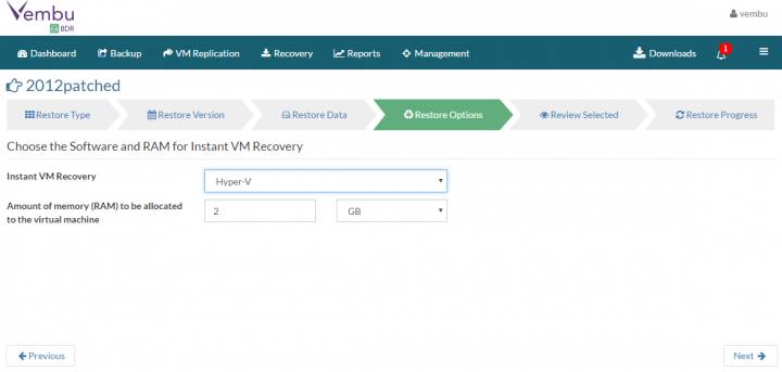 Vembu ImageBackup - Instant VM Recovery via Hyper-V