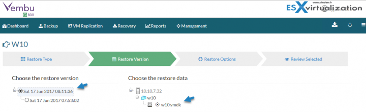 Vembu Individual file restore