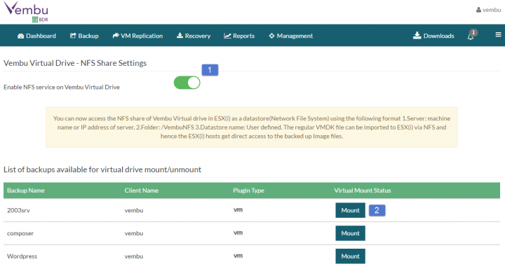 Vembu NFS Restore with Vembu Virtual Drive