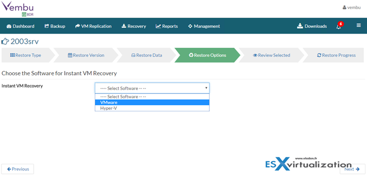 Vembu Instant VM Recovery