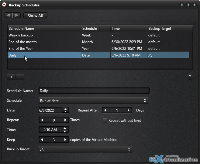 Vimalin Backup for VMware Workstaiton VMs