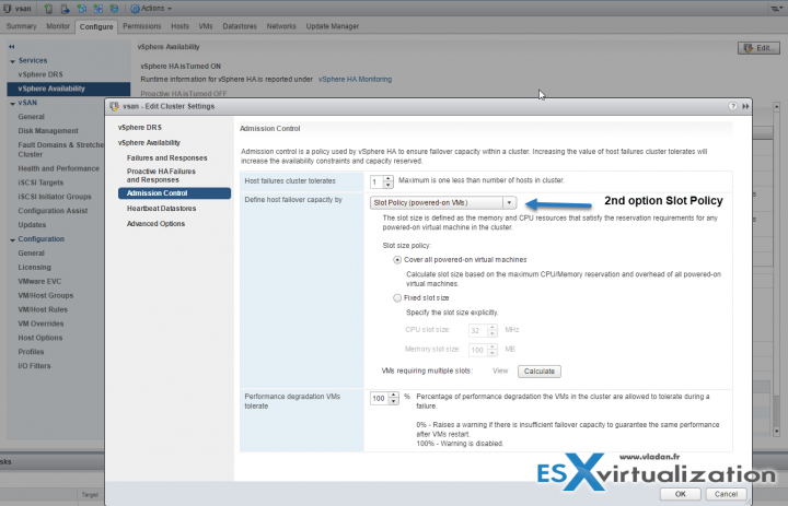 What is VMware vSphere HA Admission Control - slot policy