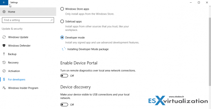 Windows 10 Enable Developer Mode to download Bash