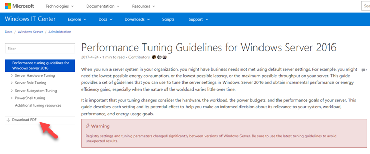 Windows Server 2016 Performance Tuning