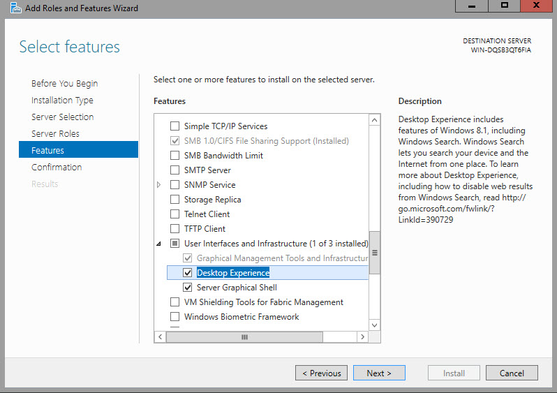 Windows Server 2016 GUI install