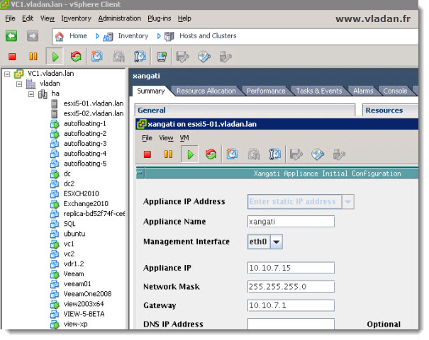 Xangati VI Dashboard - The initial Network Setup