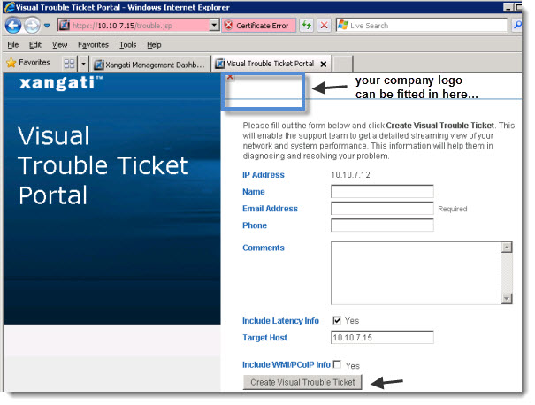 Xangati visual trouble ticket portal