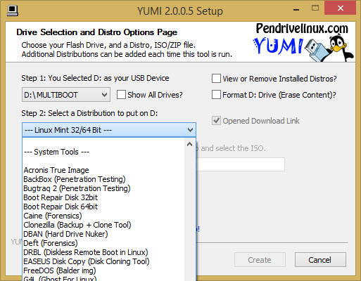 YUMI utility to create a multiboot USB stick