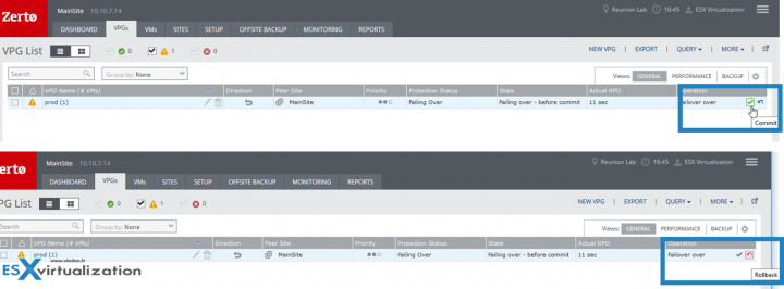 Zerto Failover with Auto-Commit Policy with 10 min option - Failover or Failback