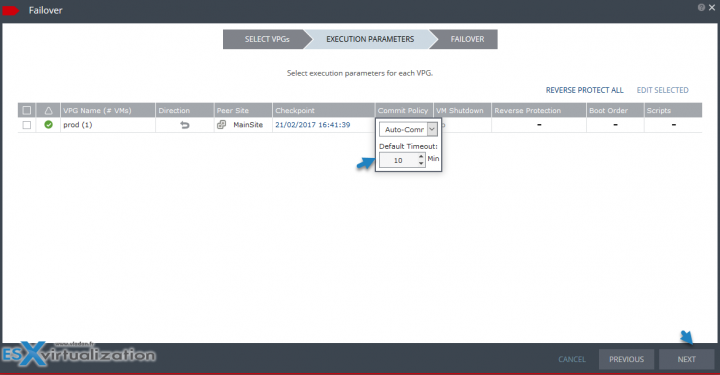 Zerto Failover with Auto-Commit Policy with 10 min option Next