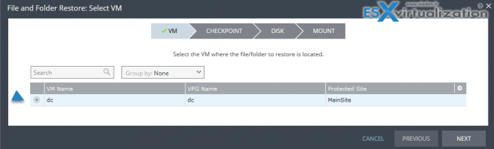 Zerto Journal File Level Recovery - Select VM