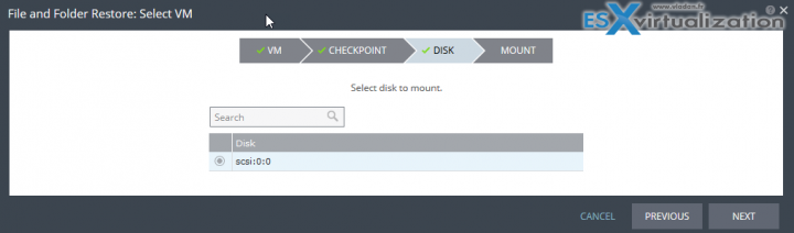 Zerto Journal File Level Recovery - Select Virtual Disk to mount