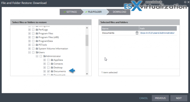 Zerto Journal File Level Recovery - Select file or directory