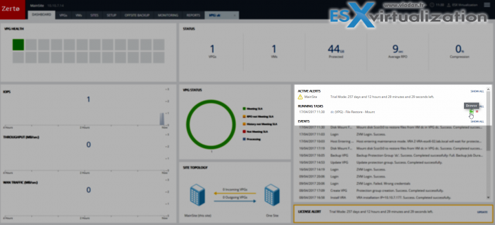 Zerto Journal File Level Recovery - browse from dashboard