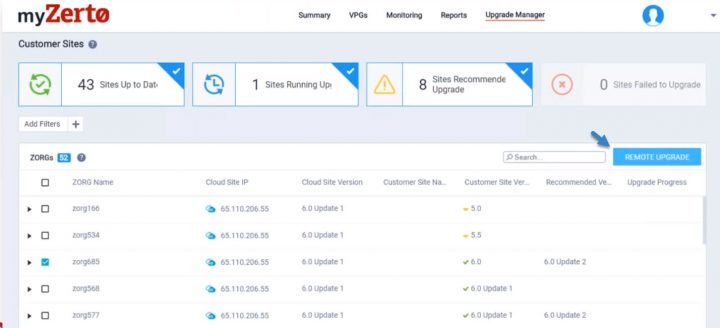 Zerto Remote Upgrade for CSPs