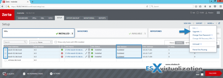 Zerto Upgrade VRA