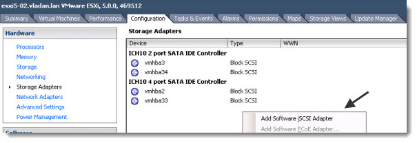 ESXi 5 - How to configure iSCSI initiator to see the iSCSI target