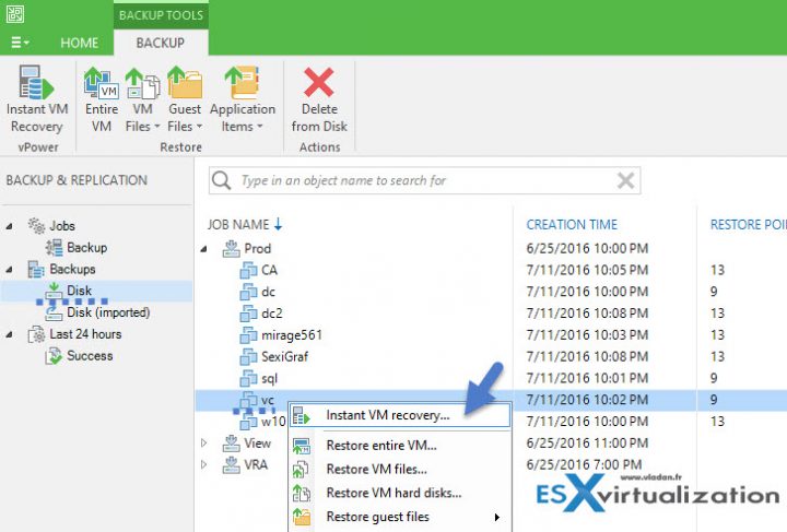 How to restore vCenter VM with Veeam Instant Recovery