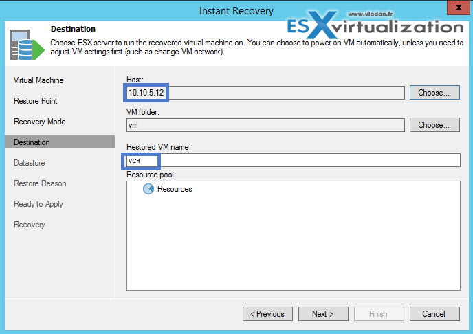 How to restore vCenter VM with Veeam Instant Recovery