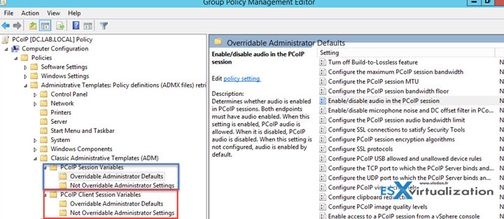 Client PCoIP settings and PCoIP general settings