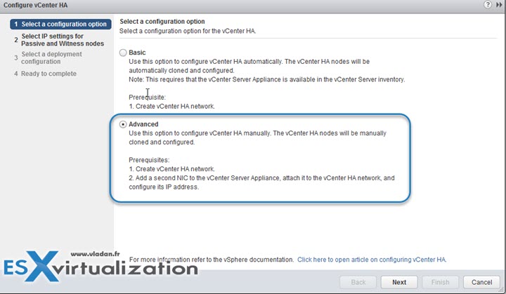 vCenter 6.5 (VCSA) HA advanced configuration how-to