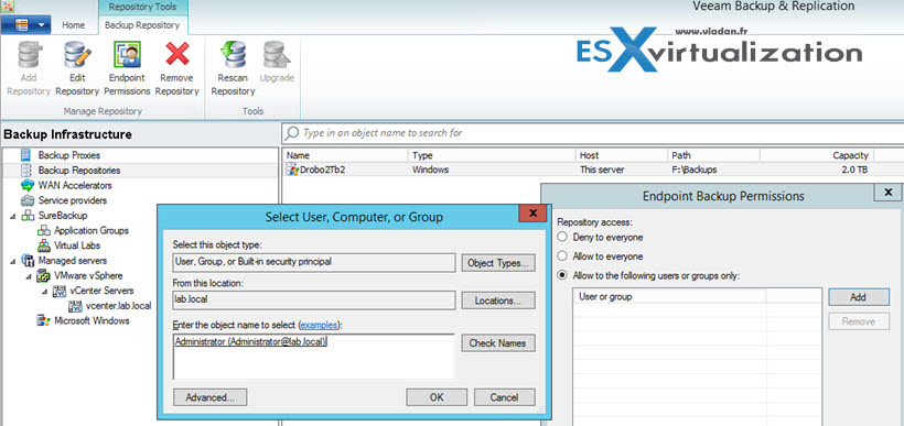 Veeam Backup repository permissions add - how to