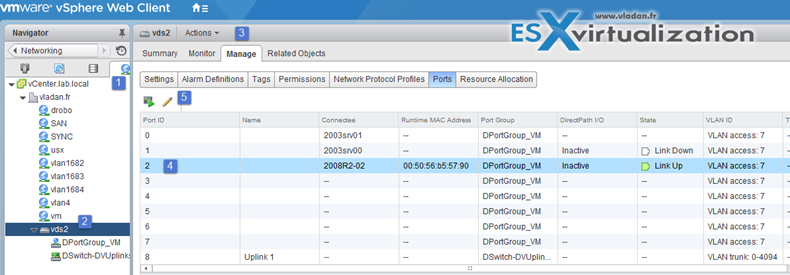 Individual vDS or uplink ports can be blocked to block single VM