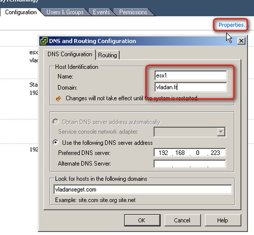 Change ESX server DNS and Routing through VI client GUI
